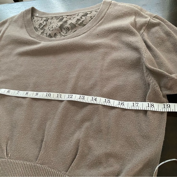 Elegant taupe long-sleeve dress tunic soft knit top lace skirt tag missing S/M - Picture 2 of 5